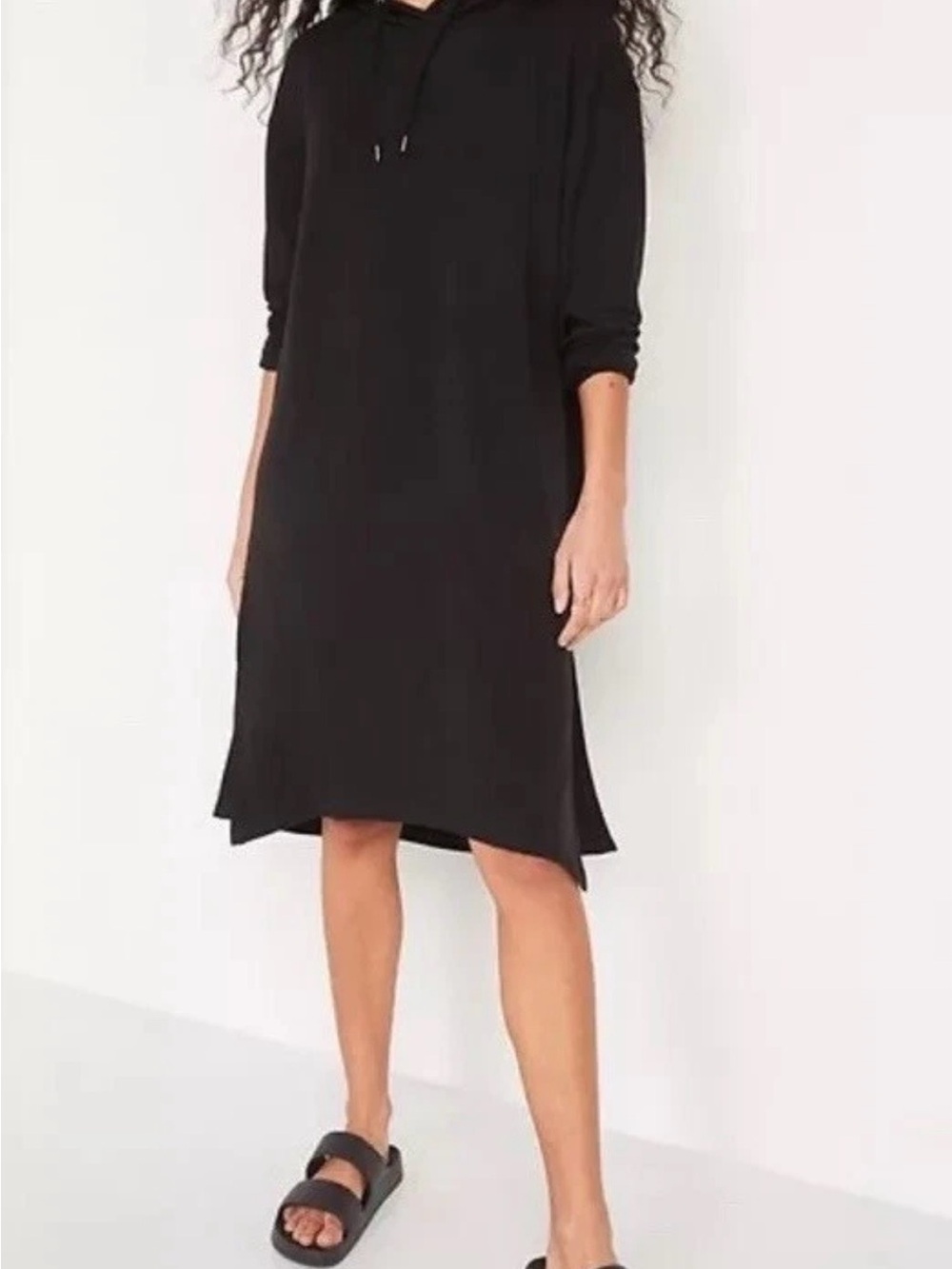 NWOT Old Navy Women Black Live In French Terry Dress Hoodie Stretch Active SP
